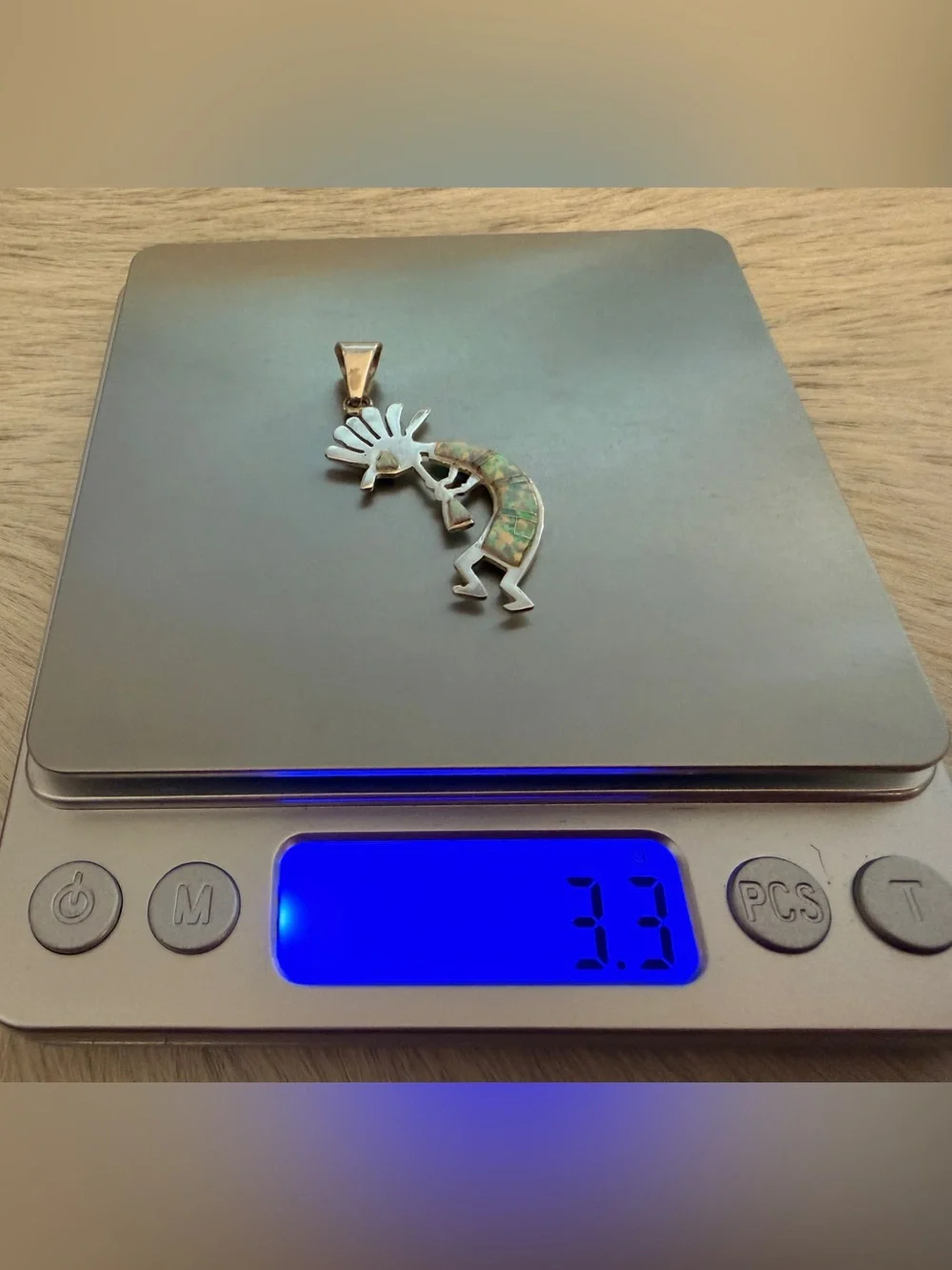 ❤️ Navajo Signed Zuni Style Kokopelli Multistone & Fiery Lab Opal 925 Pendant